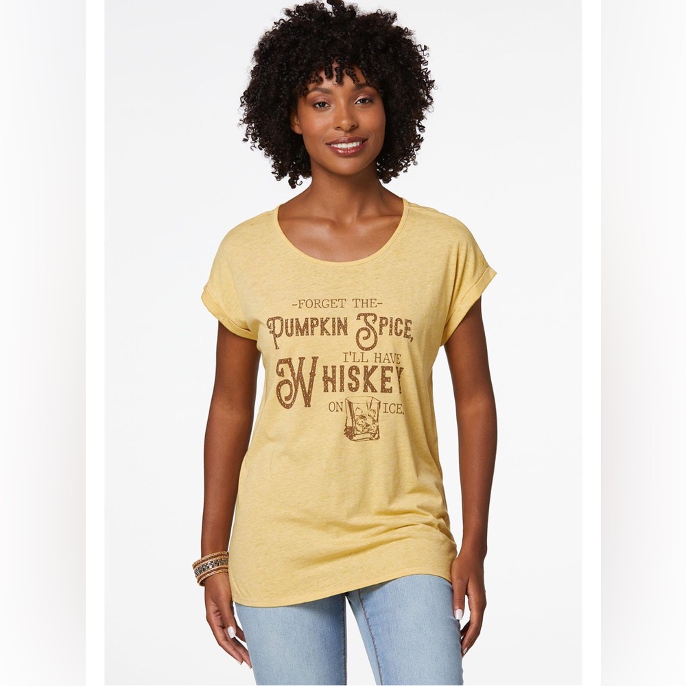 Cato Large Pumpkin Spice Whiskey Tee NWOT